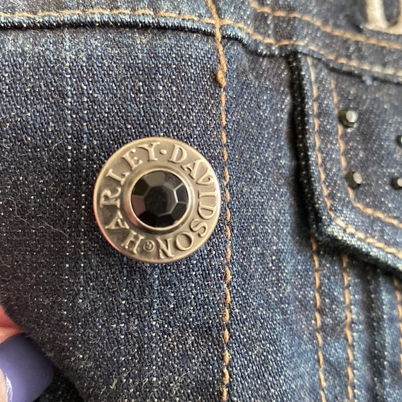 💜 Host Pick 💜 Harley Davidson Eagle heavily embellished jean jacket beading - Picture 8 of 16